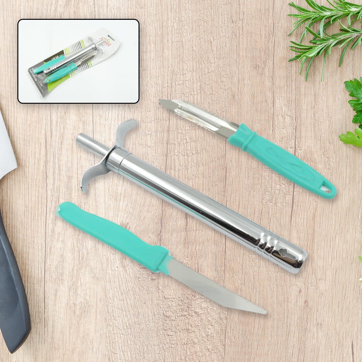Wukusy 2159 3-in-1 kitchen combo with stainless steel knife, peeler, and kitchen lighter for versatile kitchen tasks