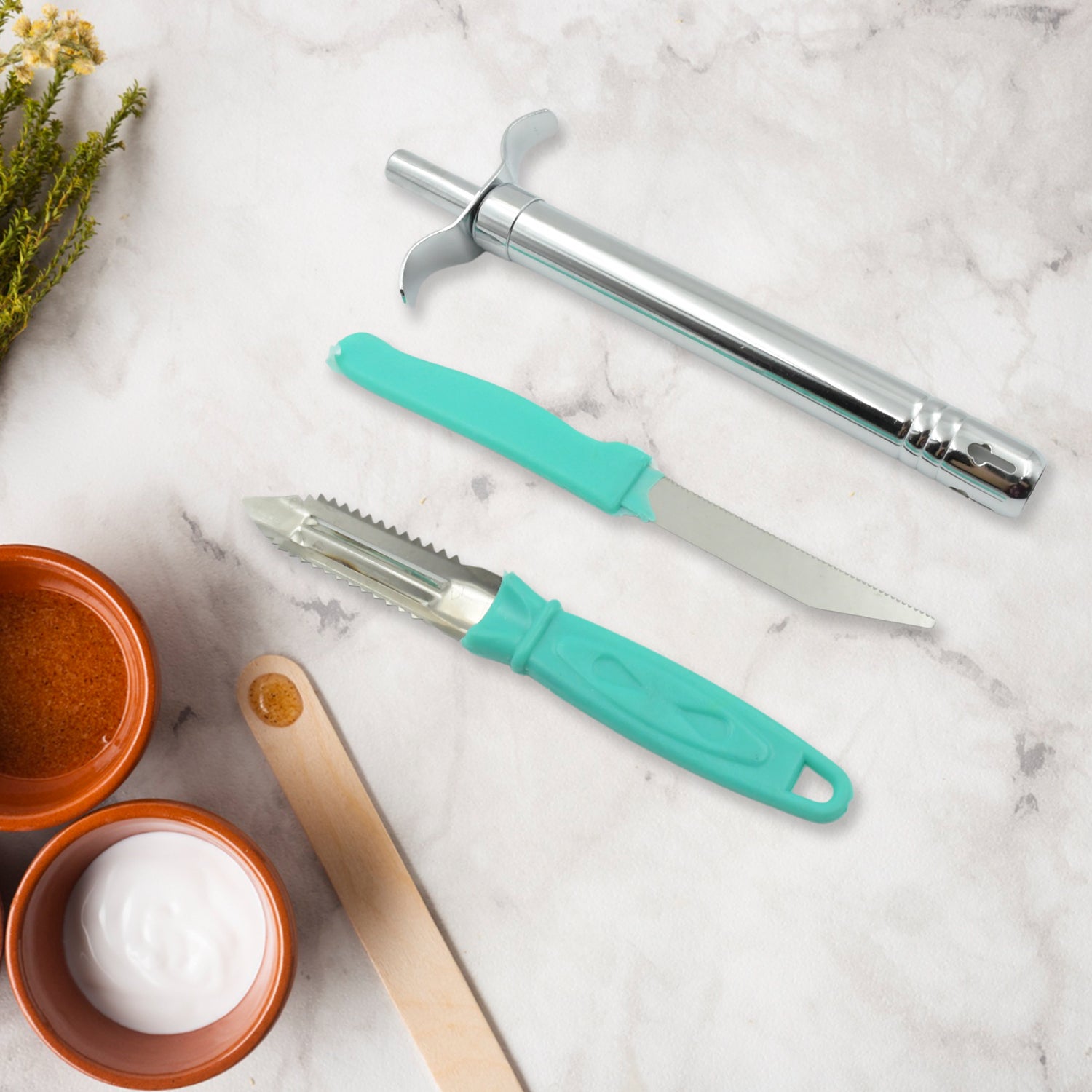 Wukusy 3-in-1 kitchen combo with stainless steel knife, peeler, and kitchen lighter for versatile home cooking tools