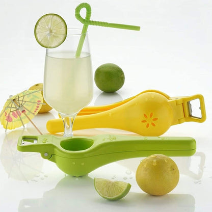 Wukusy 2-in-1 unbreakable lemon squeezer and bottle opener for kitchen use, durable and compact kitchen tool.