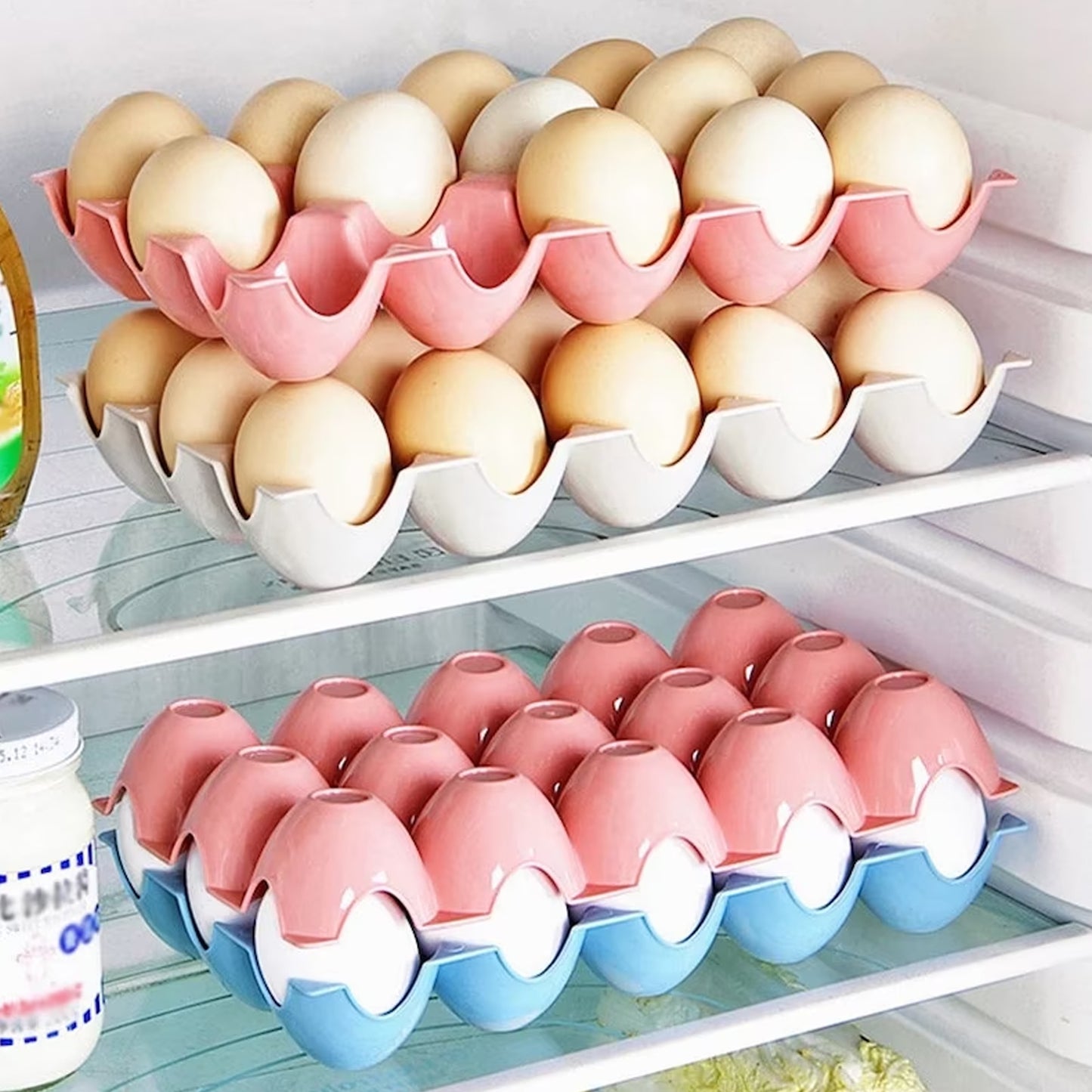 Wukusy 2206 egg trays for storage with 15 egg holder, kitchen organization, clear plastic container for eggs