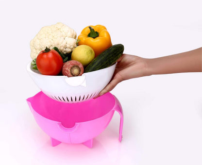 Wukusy multifunctional vegetable and fruit cutter with shredding blades and rotating drain basket for home kitchen use.