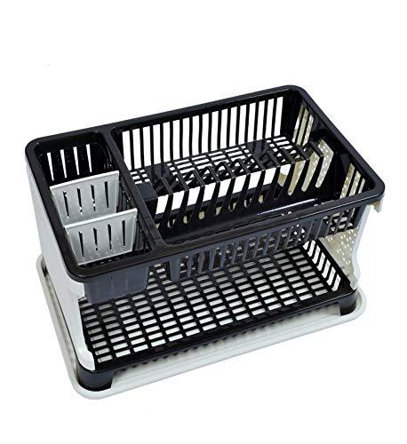 Wukusy kitchen organizer rack with water-storing tray and dish rack, ideal for countertop dish drying and storage.