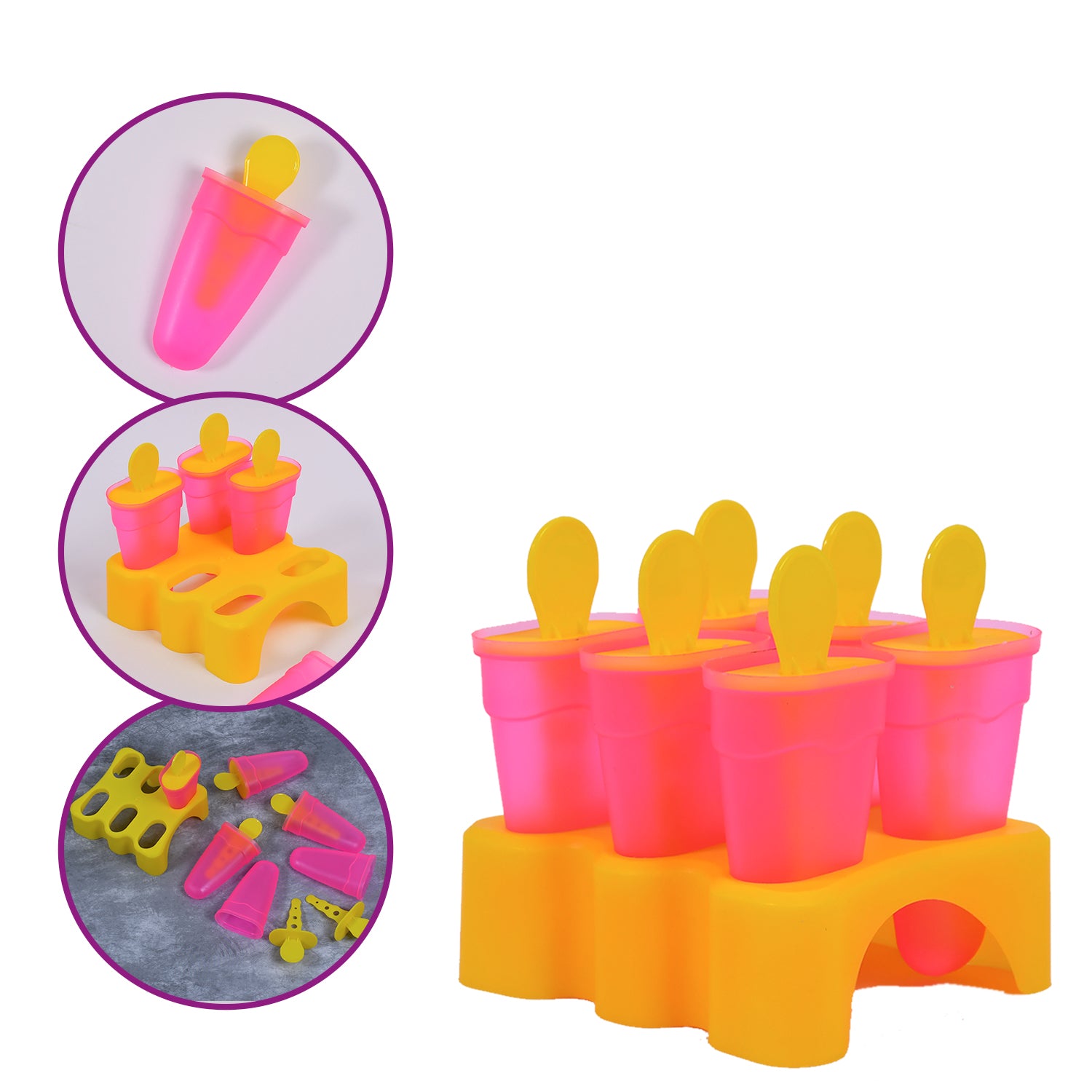 Wukusy 6-piece plastic kulfi maker mould set for homemade frozen desserts, suitable for freezer use in home and kitchen.