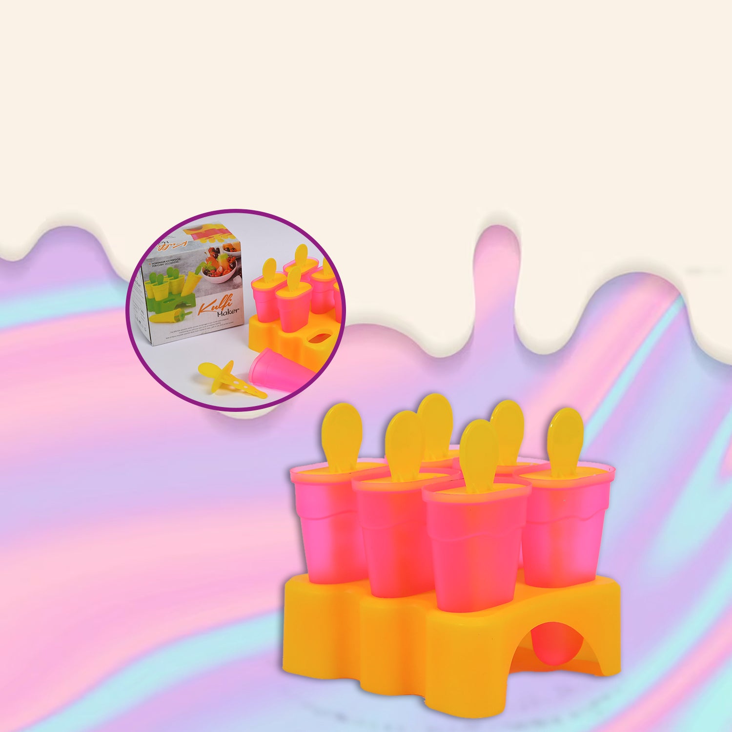 Wukusy 6-piece plastic kulfi maker mould set for homemade frozen desserts, ideal for freezer use in home kitchen.