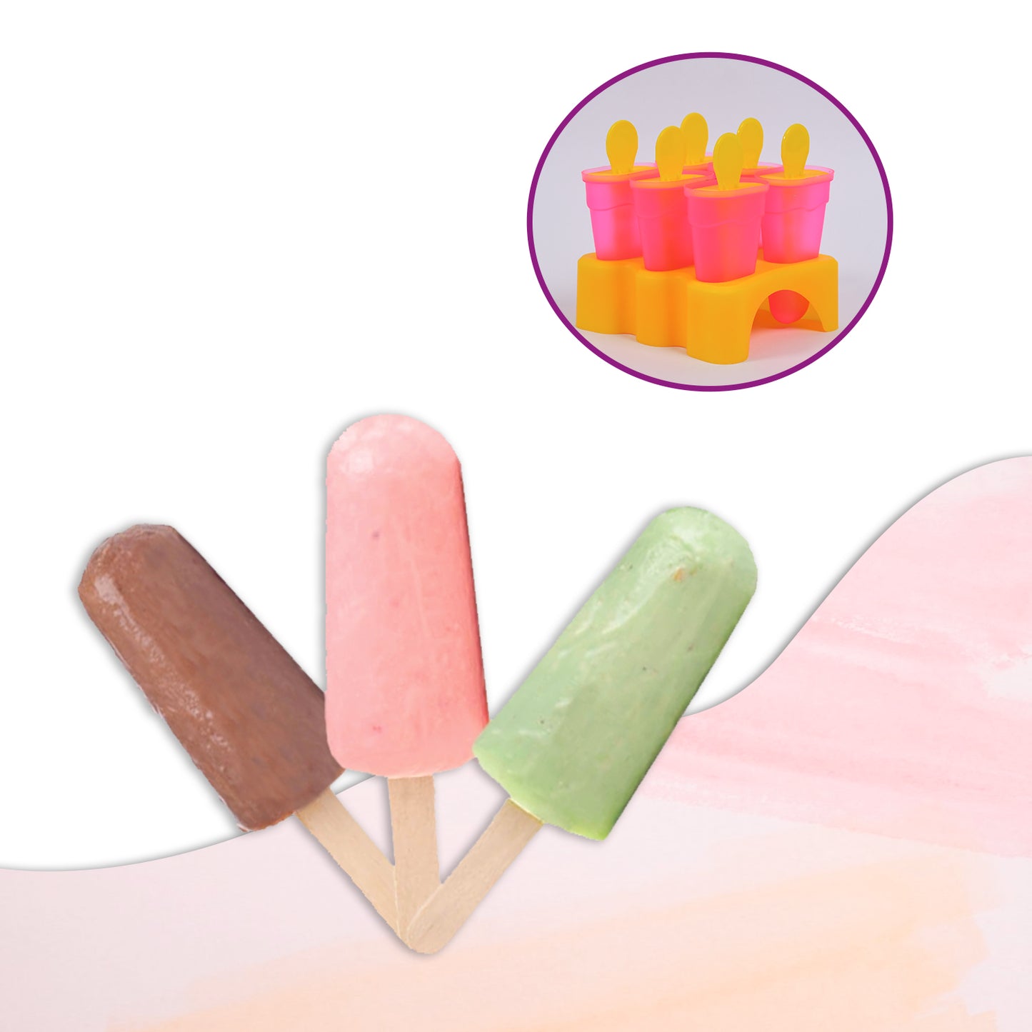 Wukusy 6-piece plastic kulfi maker mould set for homemade frozen desserts in the freezer, ideal for home kitchen use.