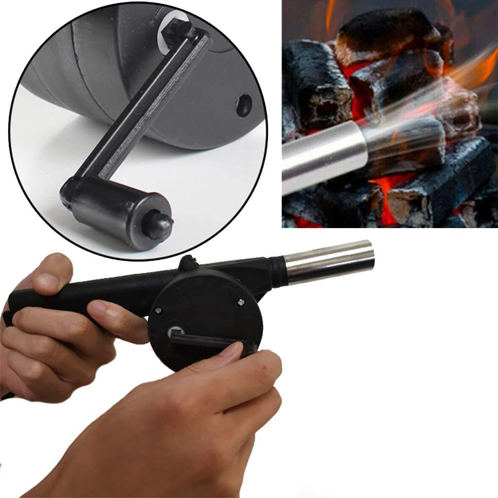 Wukusy portable hand crank air blower fan for charcoal grill and BBQ, compact kitchen tool for easy airflow and flame control.