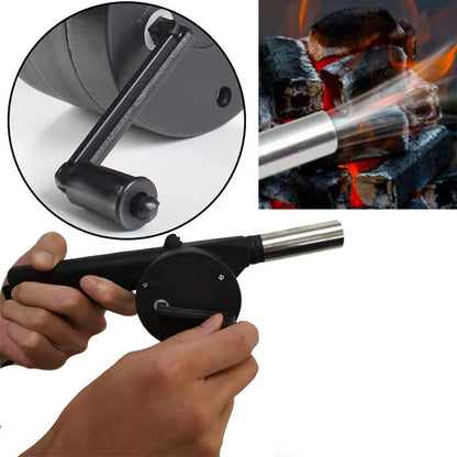 Wukusy portable hand crank air blower fan for charcoal grill and BBQ, compact kitchen tool for easy airflow and flame control.