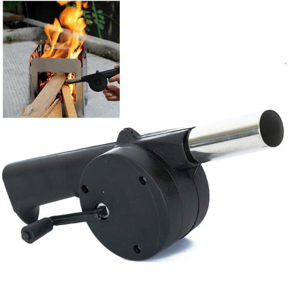 Wukusy portable hand crank air blower fan for charcoal grill and BBQ, compact and easy to use for outdoor cooking.