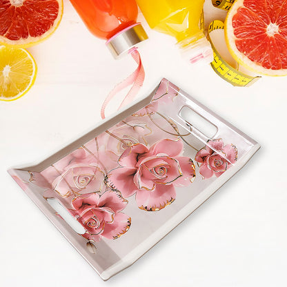 Set of three Wukusy plastic rectangular serving trays with floral print design for home and kitchen use.