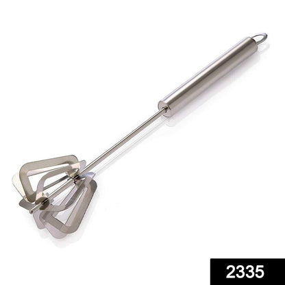 Wukusy 2335 stainless steel manual hand mixer blender for home and kitchen use with ergonomic handle and blending attachments.