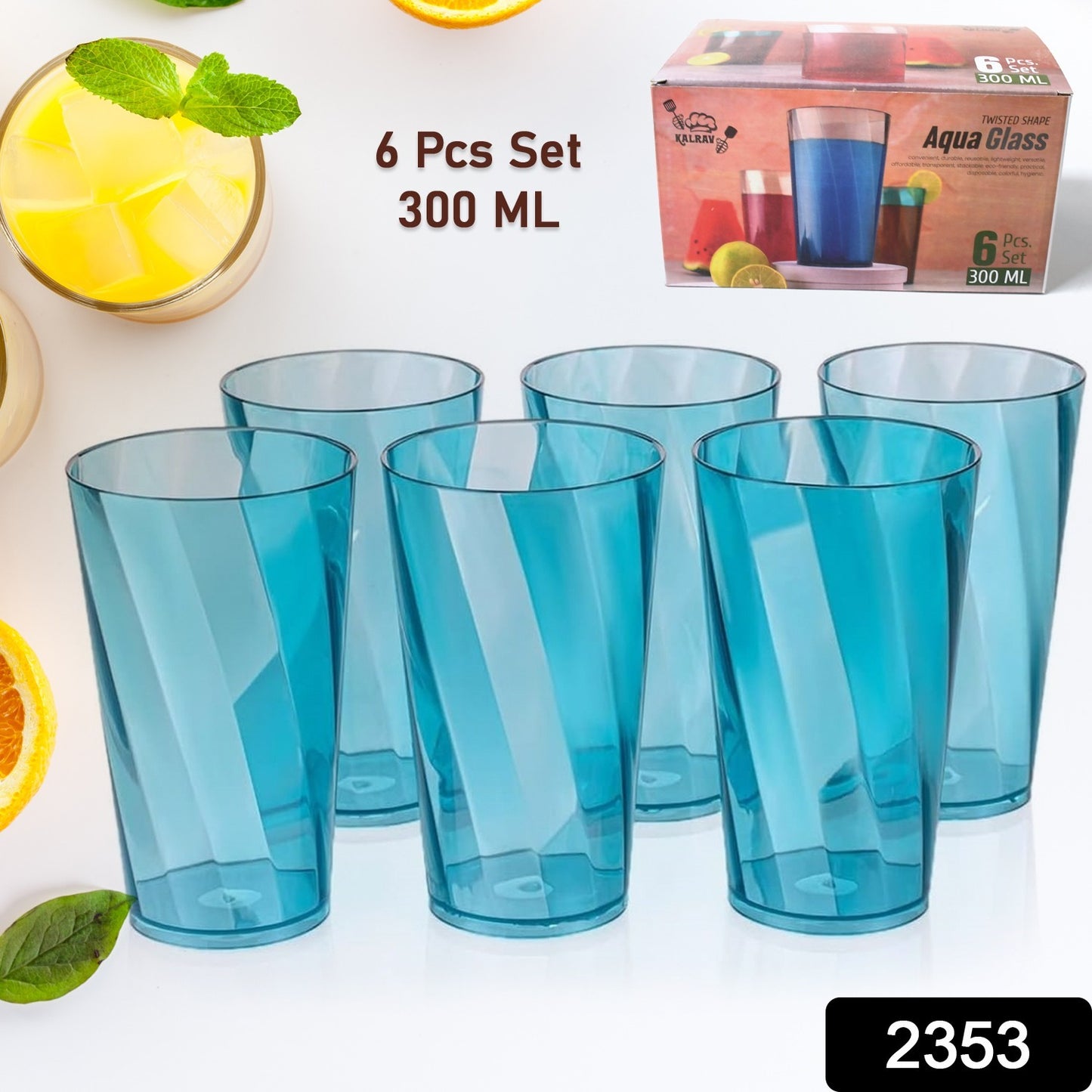 Set of 6 Wukusy 300ml transparent crystal highball glasses for water, juice, and cocktails, stylish square design for home and kitchen.