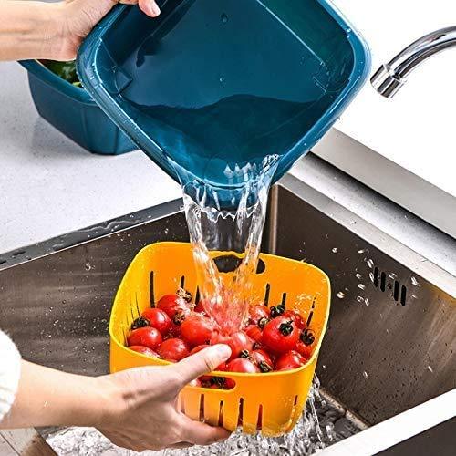 Wukusy double-layer food drainer and washing basket with collapsible strainers for kitchen food washing and draining.