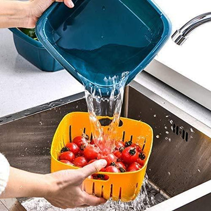Wukusy double-layer food drainer and washing basket with collapsible strainers for kitchen food washing and draining.