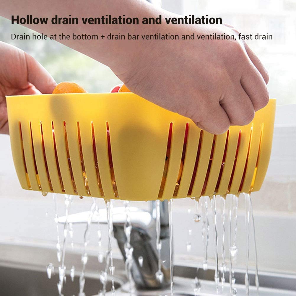 Wukusy double-layer food drainer and washing basket with collapsible strainers and colander for kitchen drying and rinsing.