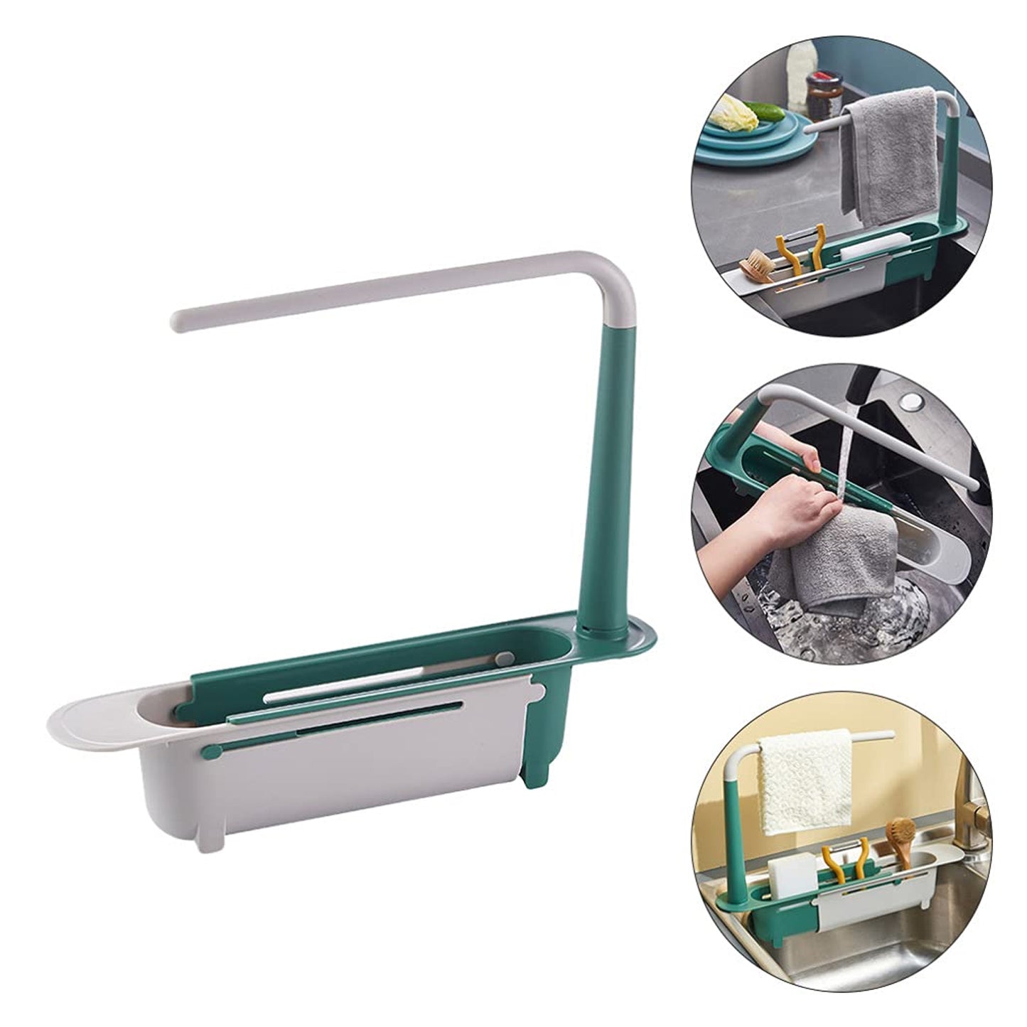 Wukusy expandable kitchen drying basket rack with multiple compartments for drying utensils and dishes in the home kitchen setting.