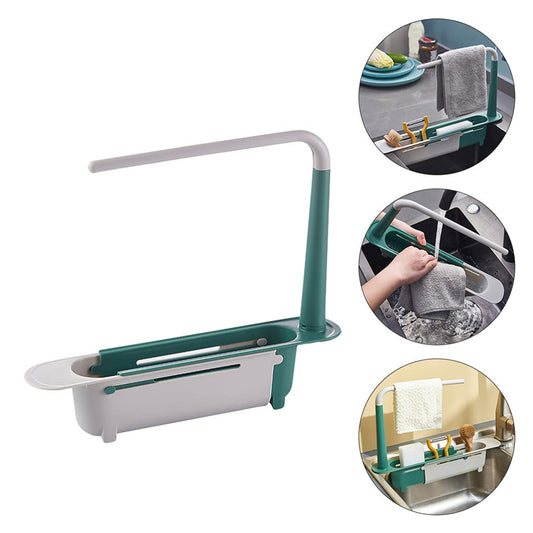 Wukusy expandable kitchen drying basket rack with multiple compartments for drying utensils and dishes in the home kitchen setting.
