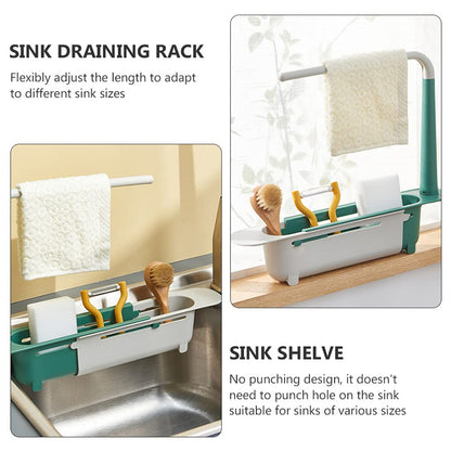 Expandable Wukusy kitchen drying basket rack for drying utensils and dishes, with multiple compartments for kitchen organization.