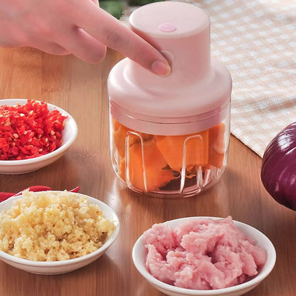Wukusy 2374 electric mini garlic chopper with 250ml capacity, compact kitchen gadget for quick garlic and ingredient chopping.