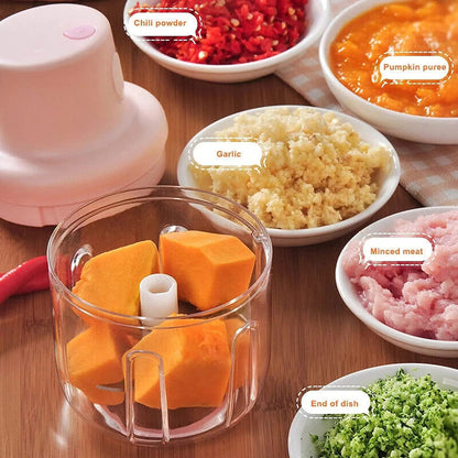 Wukusy Electric Mini Garlic Chopper 250ml in black with stainless steel blades for easy garlic and herb chopping.