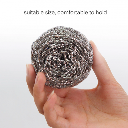 Set of 12 Wukusy stainless steel round ball scrubbers for kitchen cleaning and dishwashing, durable and rust-resistant.