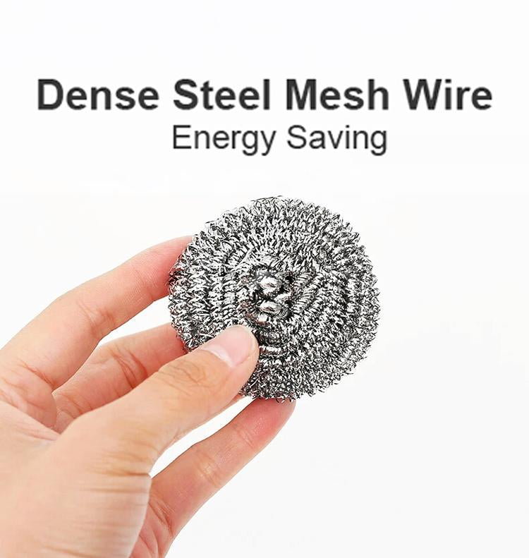 Set of 12 Wukusy stainless steel round ball scrubbers for kitchen cleaning, durable and effective for scrub and polish tasks.