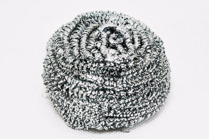 Set of 12 Wukusy stainless steel round shape ball scrubbers for kitchen cleaning and scrubbing tasks.