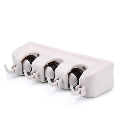 Wukusy 240 3-layer mop and broom holder, wall-mounted storage rack for home and kitchen cleaning tools.