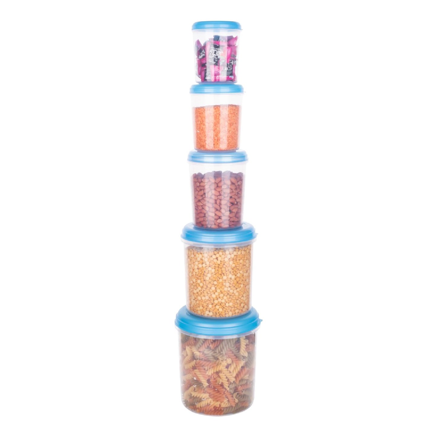 Wukusy plastic transparent airtight container set with five sizes: 3000ml, 2000ml, 1000ml, 750ml, and 500ml for kitchen storage