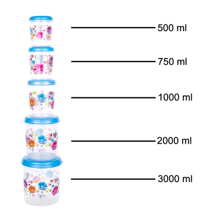 Wukusy plastic transparent container air tight dabba set with 3000ml, 2000ml, 1000ml, 750ml, and 500ml storage jars for kitchen use