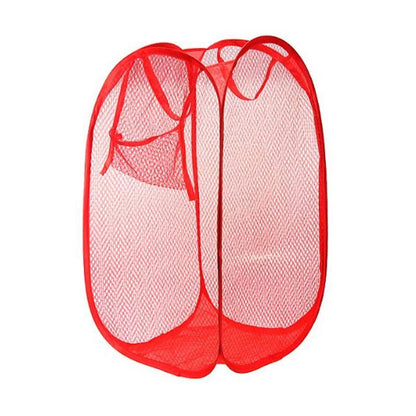 Wukusy laundry hamper made of breathable mesh fabric, foldable, with a pop-up design for convenient home and kitchen clothes storage.