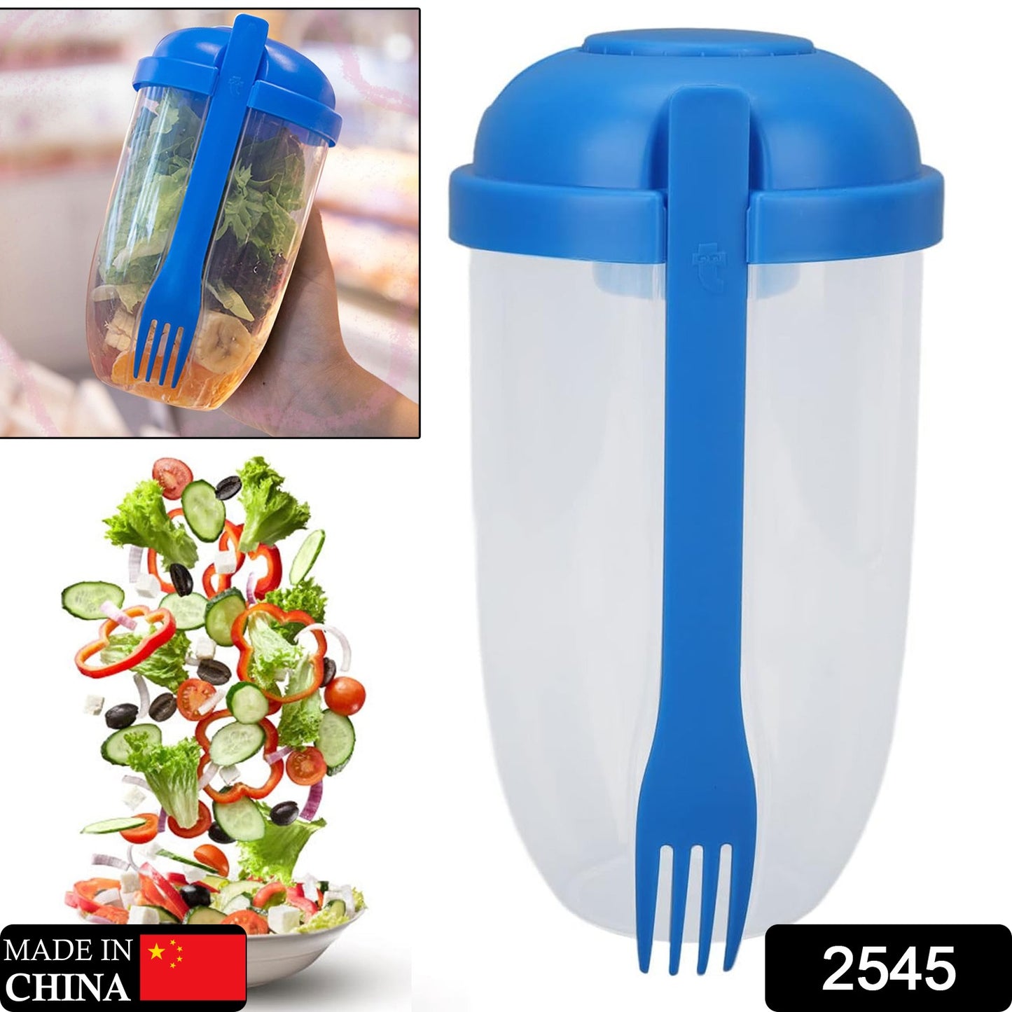 Wukusy Fruit and Vegetable Salad Cup, easy-to-clean salad mixing container for business travel, made of durable kitchen material