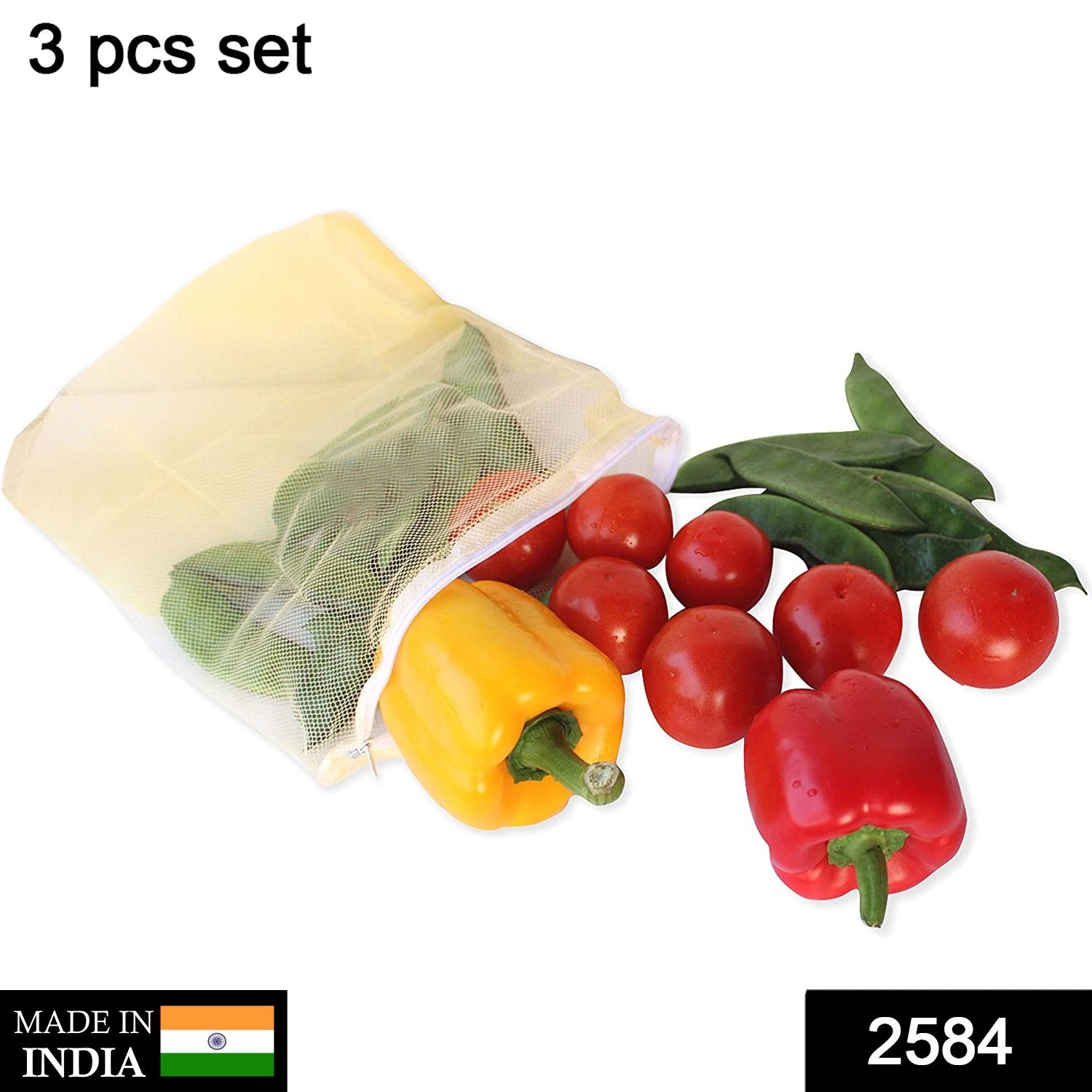 Multicolored Wukusy fridge bags for fruits and vegetables with zip net, storage solution for fresh produce in home kitchen.