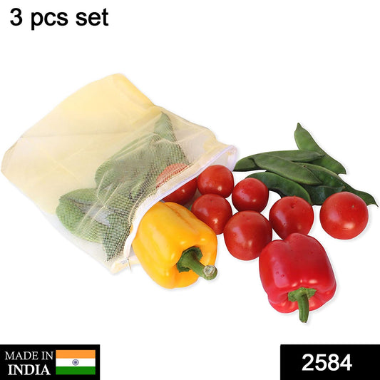 Multicolored Wukusy fridge bags for fruits and vegetables with zip net, storage solution for fresh produce in home kitchen.