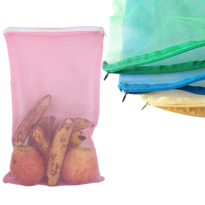 Multicolored Wukusy fridge bags for fruits and vegetables with zip net, ideal for kitchen storage and freshness.