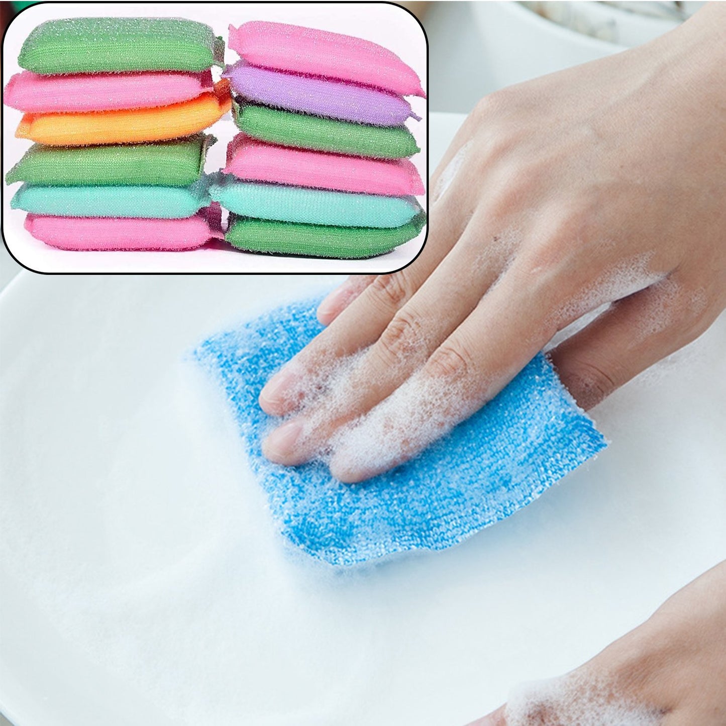 Wukusy scratch-proof kitchen utensil scrubber pads in a pack of 12, durable and gentle for cleaning pots and pans.