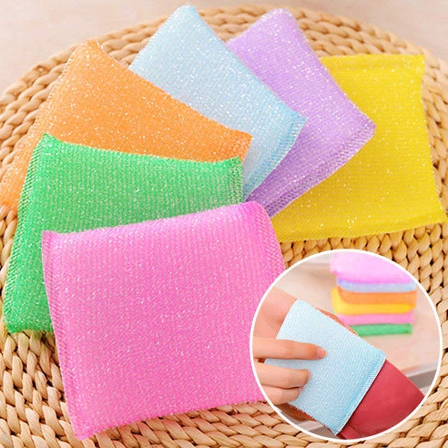 Wukusy scratch-proof kitchen utensil scrubber pads, pack of 12, durable and gentle for cleaning pots, pans, and utensils.