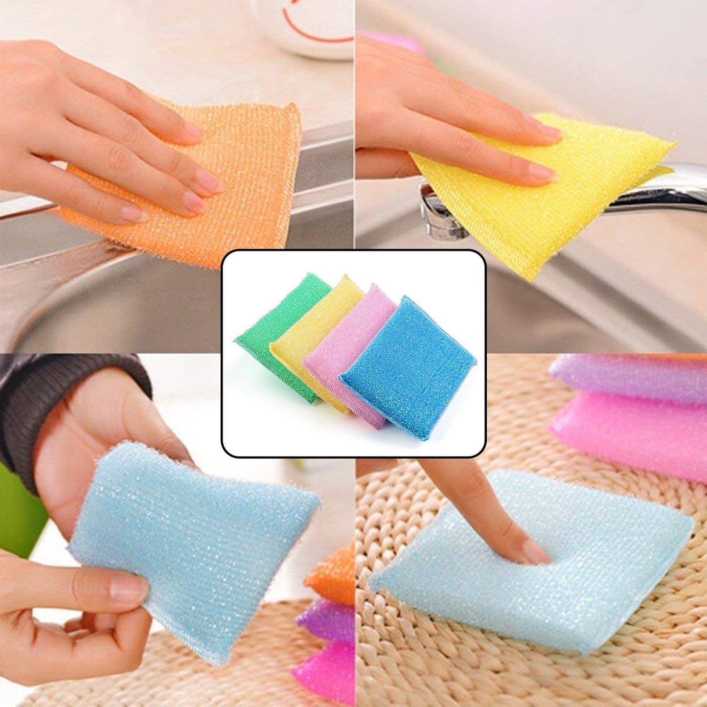Wukusy scratch-proof kitchen utensil scrubber pads, pack of 12, durable and gentle for cleaning pots and pans in the home kitchen.