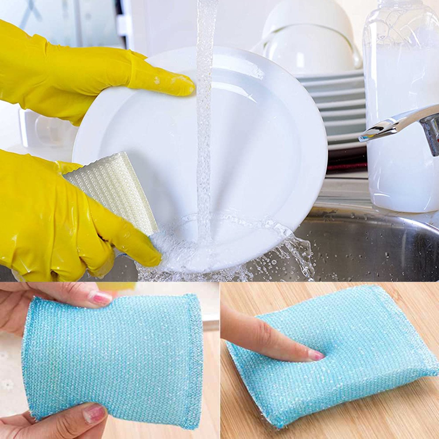 Wukusy scratch-proof kitchen utensil scrubber pads, pack of 12, durable and gentle for cleaning pots and pans in home kitchens.
