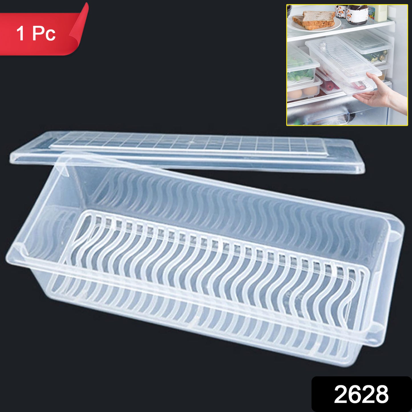 Wukusy 1500ml food storage container with removable drain plate and lid, ideal for kitchen organization and food preservation.