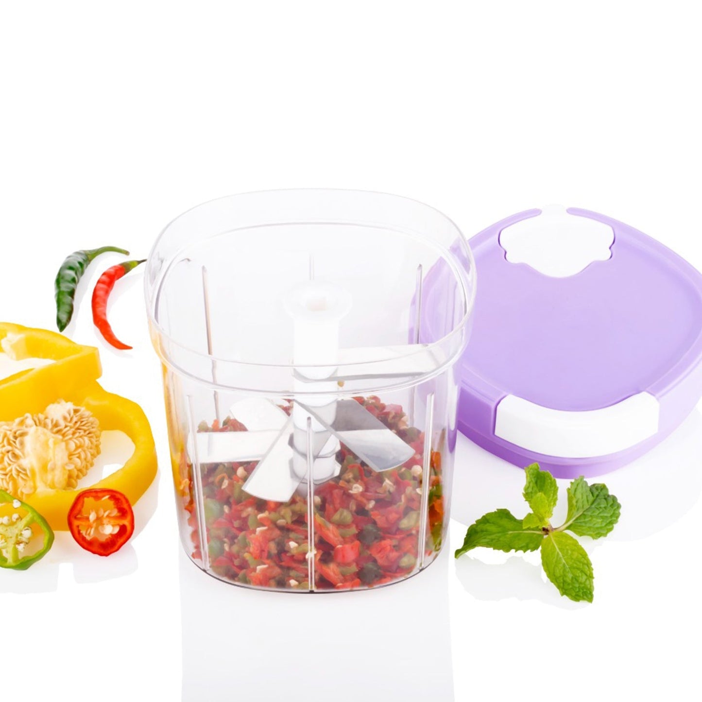 Wukusy Handy Chopper and Slicer for chopping fruits, vegetables, cheese, and more, used for versatile kitchen prep tasks.