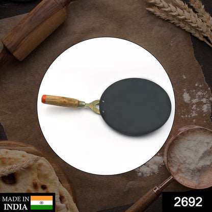 Wukusy wooden handle roti tawa for making rotis and parathas, ideal for household kitchen use, with a sturdy wooden handle.