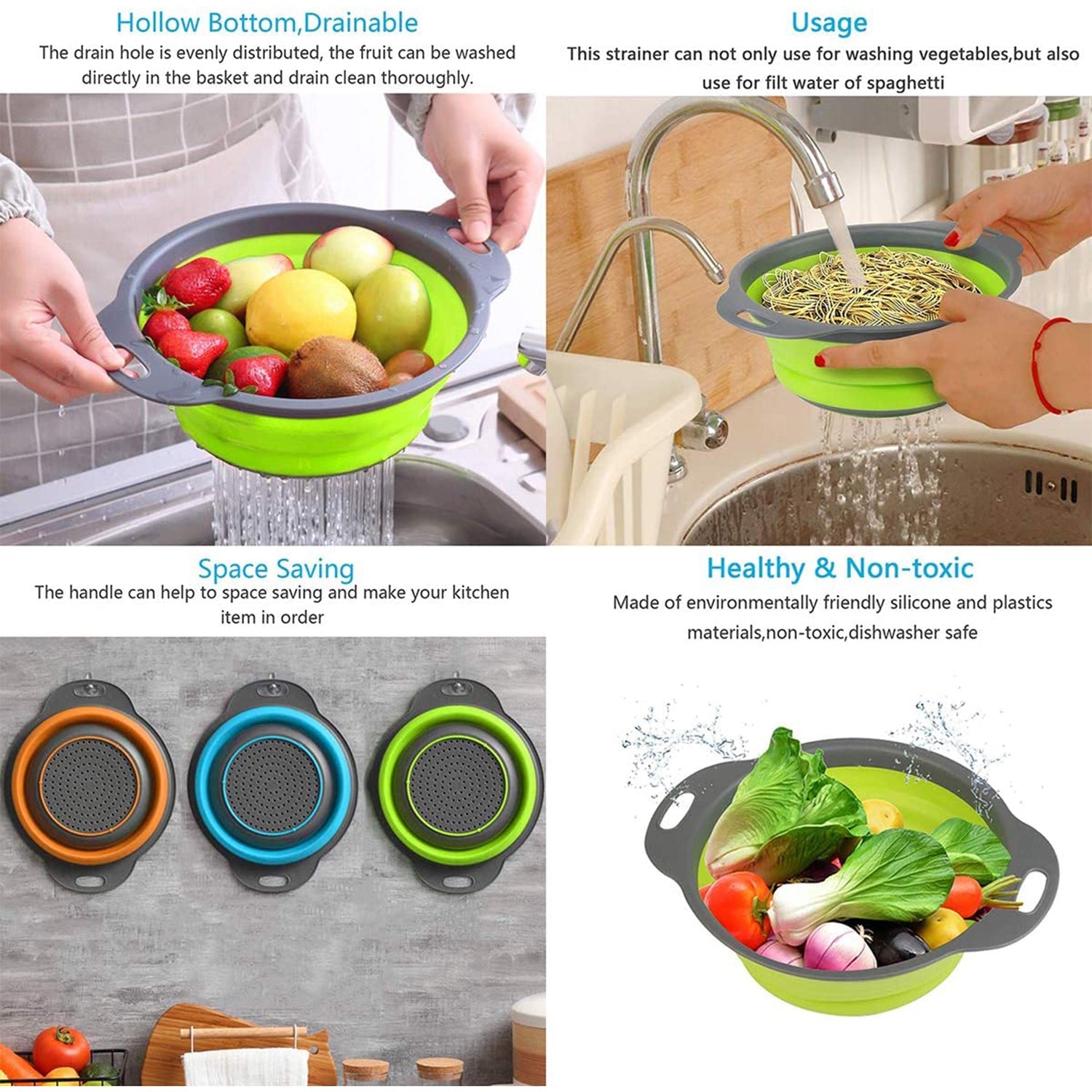 Wukusy round Sili strain used as a foldable kitchen utensil for household and official kitchen purposes.