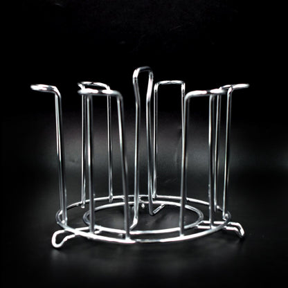 Wukusy stainless steel round glass stand for holding sensitive glasses, suitable for home and kitchen use in various settings.