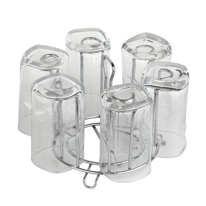 Wukusy stainless steel round glass stand for holding delicate glasses, suitable for home and kitchen use in various settings.