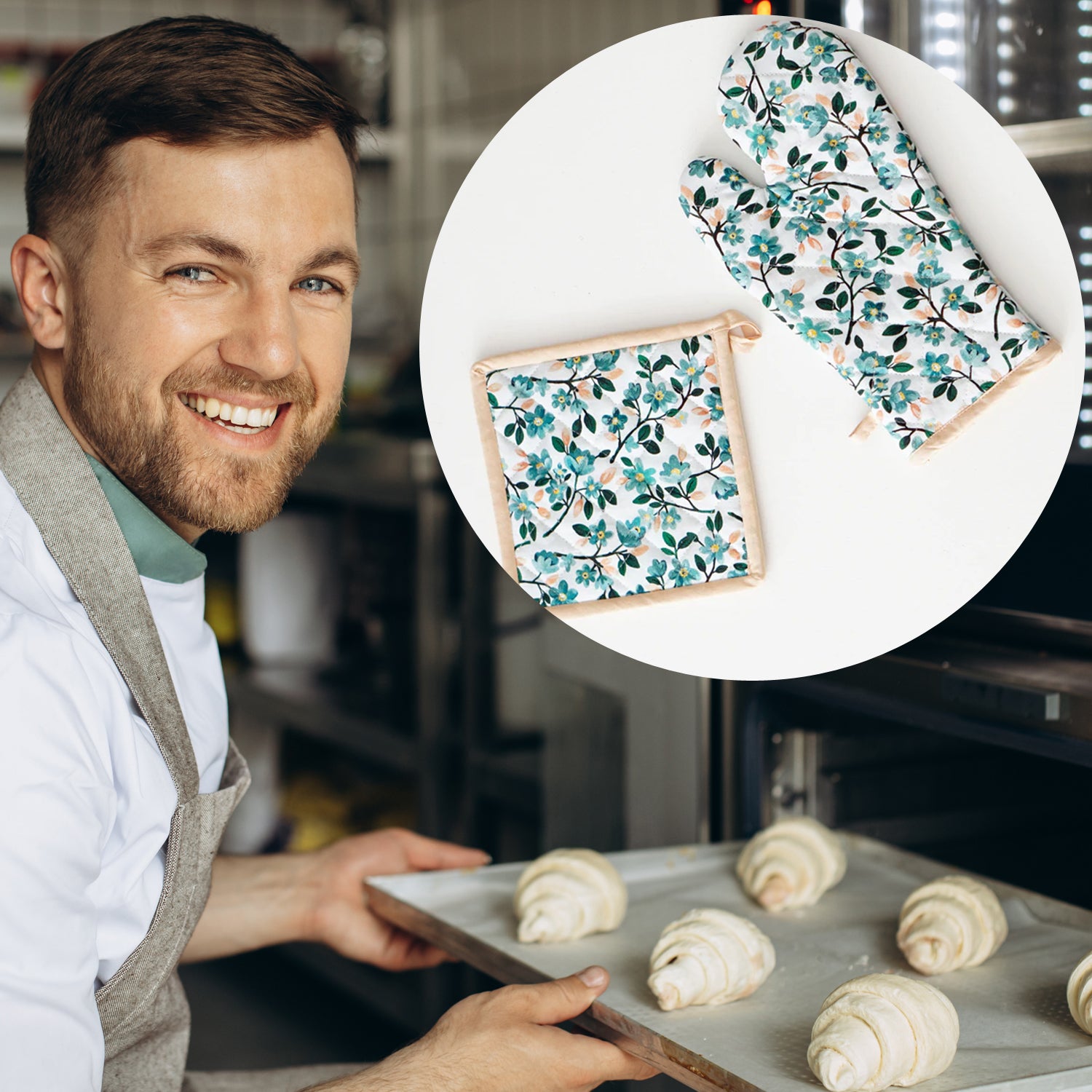 Wukusy professional cotton oven mitt gloves for kitchen, heat-resistant and durable for safe handling of hot cookware.