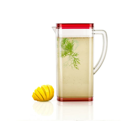 Wukusy 2000ml square jug for carrying water, juices, and beverages, made of clear plastic with a sturdy handle.