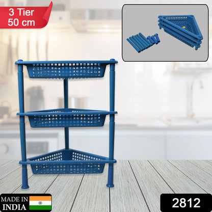 Wukusy 3-tier plastic triangle storage rack for kitchen, living room, bathroom, or office organization and space-saving storage