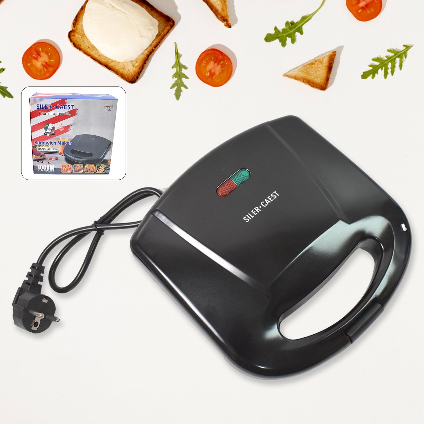 Wukusy waffle maker with non-stick plates, makes two square waffles, features indicator lights for easy use.