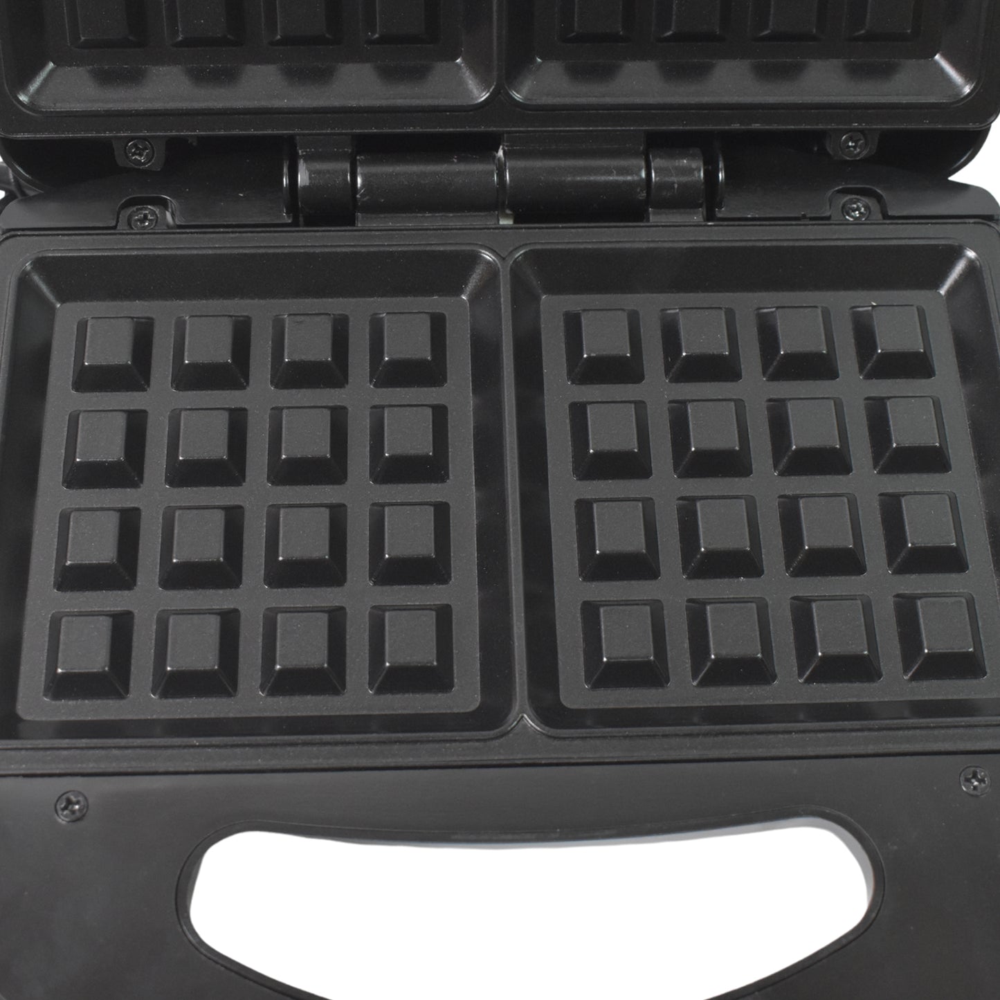 Wukusy waffle maker with non-stick plates, two square-shaped waffles, indicator lights, and easy-to-use design for home kitchen use.