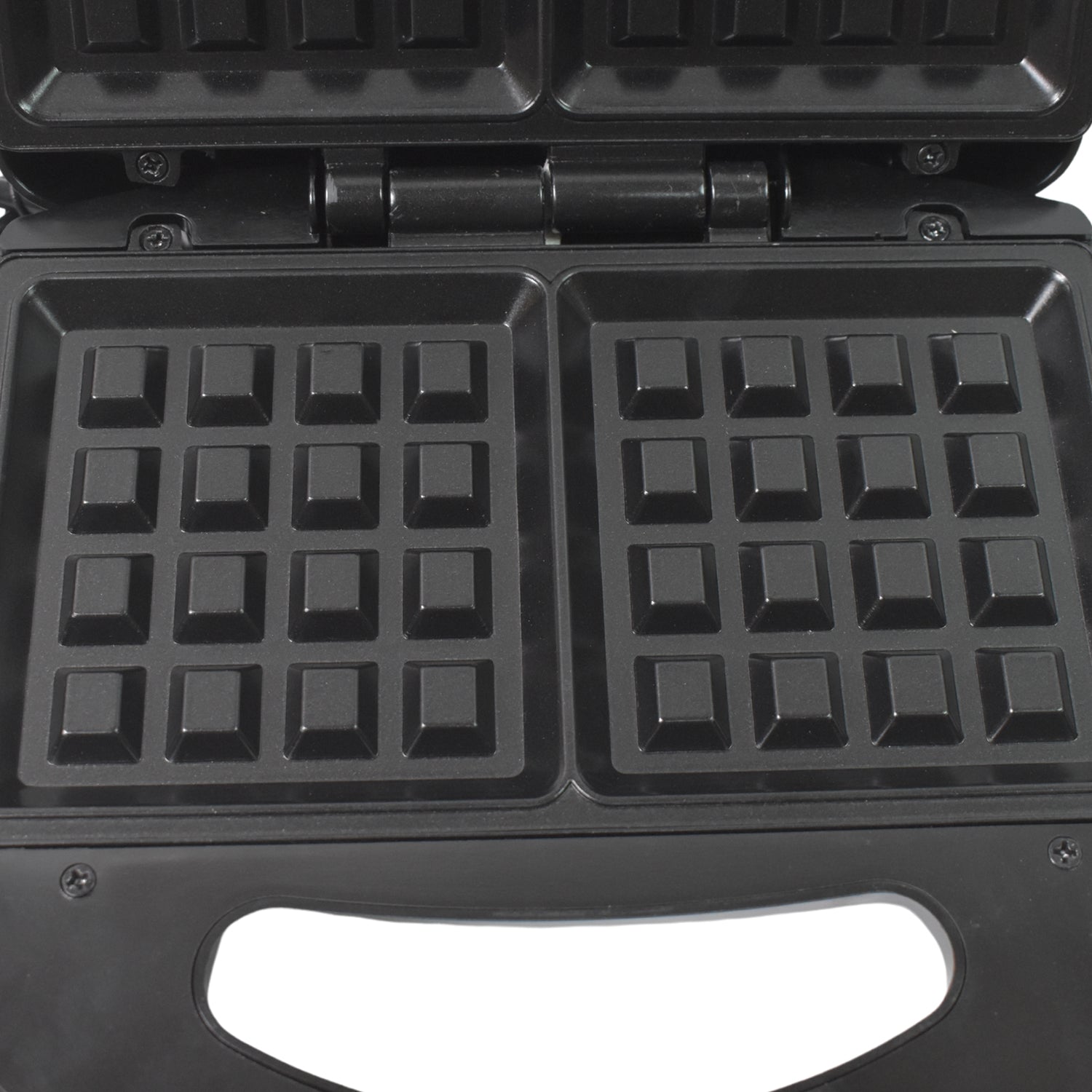 Wukusy waffle maker with non-stick plates, two square-shaped waffles, indicator lights, and easy-to-use design for home kitchen use.